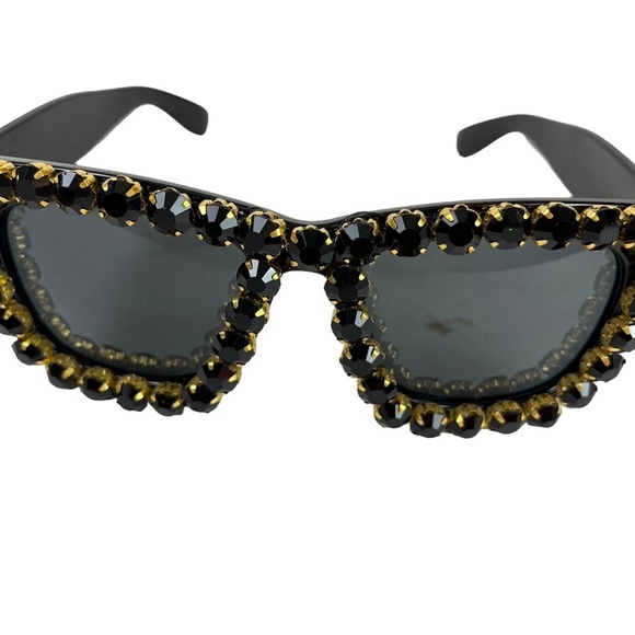 SUNGLASSES SUN GLASSES SHADES Black Rhinestone Bling Plastic Frame Gold Beach - Picture 16 of 16